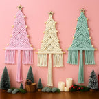 HunnmingRe 3 Pcs Large Macrame Christmas Tree Macrame Christmas Wall Decoration Hanging Ornaments Boho Wall Decor for Party Supplies (Pastel)