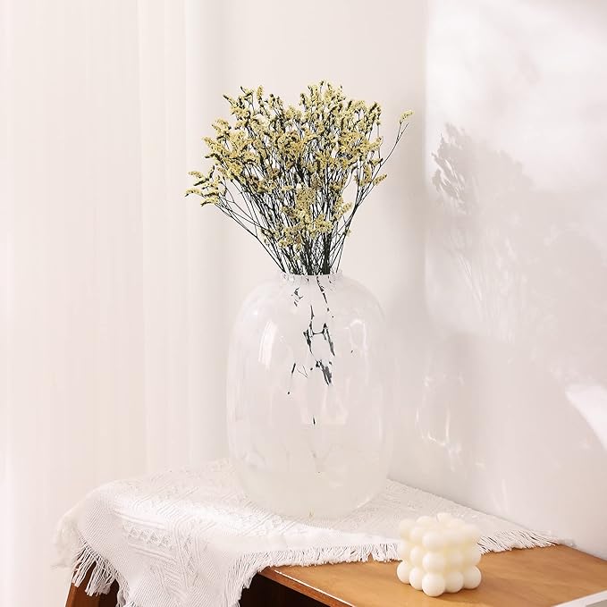 White Glass Vase, Large Glass Vase for Flowers, Modern Flower Vases, Tall Floor Vases for Living Room, Dining Table, Mantle, Shelf, Wedding, Office, 10 Inches