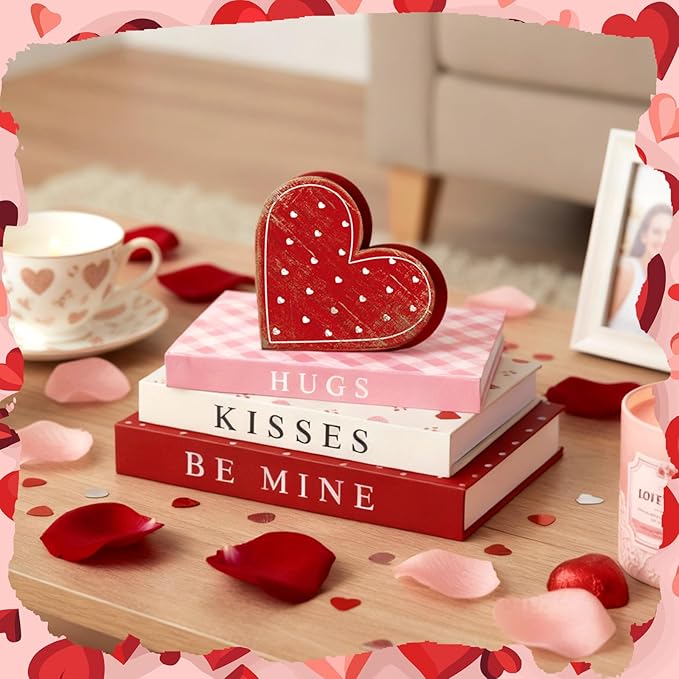 Thyle Decorative Books Fake Faux Aesthetic Coffee Table Books Decoration for Living Room Bedroom Office Shelf Bookshelf Decor(Valentines,Paper)