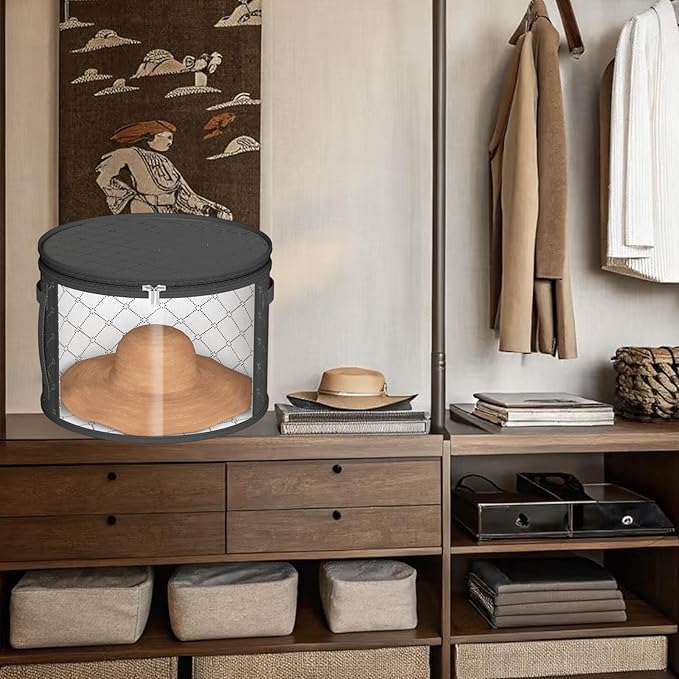 STARGAZ Hat Boxes For Women Storage - This Oversized Clear Hat Storage Bag can hold 9 hats,suitable for cowboy hats,suitable for travel and daily hat organizer for closet.(Pure Black 1Pack)