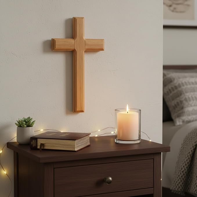 BESPORTBLE Handcrafted Wooden Wall Cross - 10 Inch Rustic Christian Home Decor, Solid Wood Religious Hanging Art for Living Room, Catholic Prayer Gift for Baptism and Housewarming (Brown)