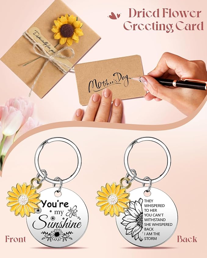 Swooflia You are My Sunshine Wooden Music Box for Mom with Sunflower Greeting Card - Hand Crank Engraved Musical Box Vintage Mechanism Personalized Gifts for Women On Birthday