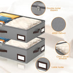 OIAHOMY 2 Pack Under Bed Storage, 6 Inch High Under Bed Storage Containers with Adjustable Dividers, Dual Zippers, &Clear Lid, 38L Under Bed Drawers For Clothes, Blankets, Clothing, & Shoes, Grey