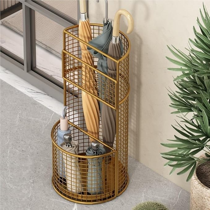 Umbrella Stand, Metal Umbrella Storage Rack, Umbrella Bucket with Drain Tray, Hollow Drain Rack for Entrance, Balcony, Shopping Mall(White)