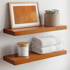 Homeforia 20 inch Floating Shelf Oak, High End Solid Real Wood 20inch Long Floating Shelves for Wall Mounted, Honey Oak Wooden 20in Floating Shelves, Heavy Duty Bracket, 20 X 6.5 X 1.75 inch, Set of 2