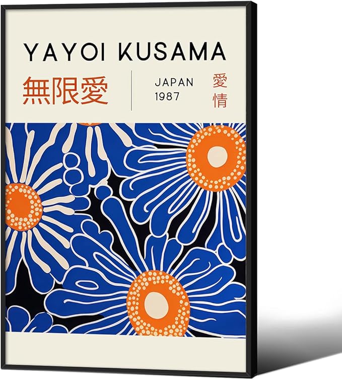 Yayoi Kusama Print Vintage Japanese Wall Art Abstract Yayoi Kusama Poster Minimalist Painting Art Exhibition Suitable for Japanese Bedroom,Living Room Office Decor 24x36in Black Framed