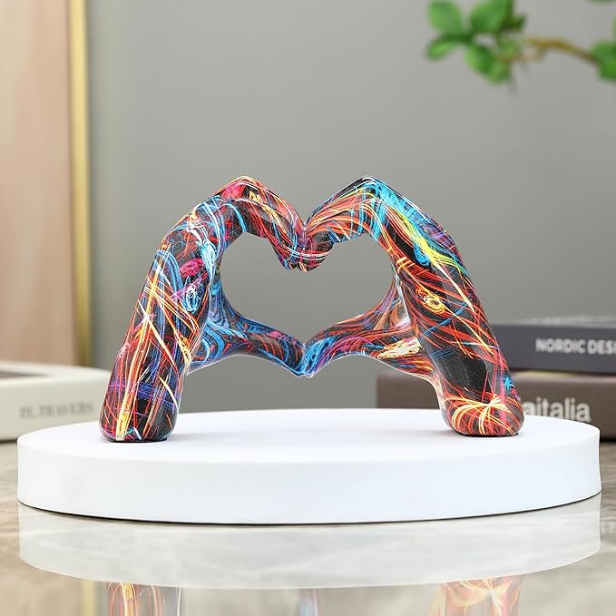 Heart Hands Sculpture Room Decor Hand Heart Statue Bracelet Holder Decorative Hand Art for Bedroom Living Room Bookshelf and Coffee Table