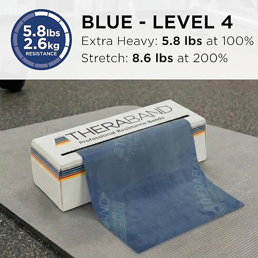 THERABAND Resistance Bands, 6 Yard Roll Professional Latex Elastic Band For Upper & Lower Body, Core Exercise, Physical Therapy, Pilates, Home Workouts, Rehab, Blue, Extra Heavy, Intermediate Level 2