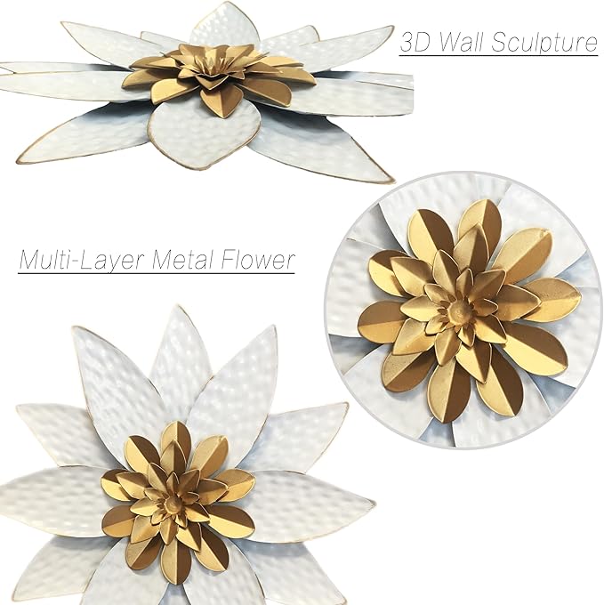 Metal Flower Wall Art Decor,10" Rustic Modern Antique Floral Sculpture, Distressed Iron Wall Hanging Home Decoration Accent Artworks for Indoor Kitchen Bedroom Living Office Outdoor Garden Patio