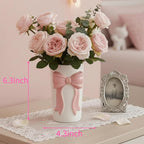 Pen Holder Bow Vase, White Flower Vase for Home Decor, White and Pink Ceramic Vases for Boho Style, Large Vases for Ideal Shelf Decor/Table/Living Room. (Pink 4, Large)