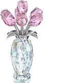 H&D HYALINE & DORA Pink Crystal Rose Bouquet Figurine,Handmade Rose Flower Gifts for Mom Gifts for Women,Glass Flower Collectible Ornament Home Table Wedding Decor