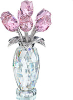 H&D HYALINE & DORA Pink Crystal Rose Bouquet Figurine,Handmade Rose Flower Gifts for Mom Gifts for Women,Glass Flower Collectible Ornament Home Table Wedding Decor