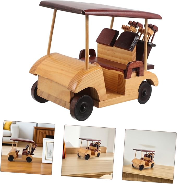 INOOMP Vintage Wooden Car Sculpture Retro Desk Display Model Antique Vehicle Figurine with Natural Finish for Home Decor and Collectors