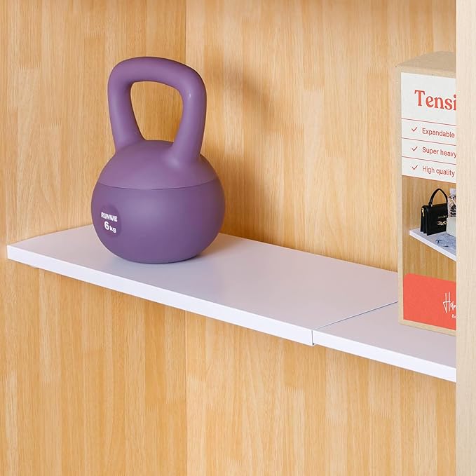 Tension Rod Shelving Expandable Closet Tension Shelf Storage Rack - No Drill Cabinet Tension Rod Shelf for Closet No-Slip | Shelves for Cabinet (NO Screw Installation)