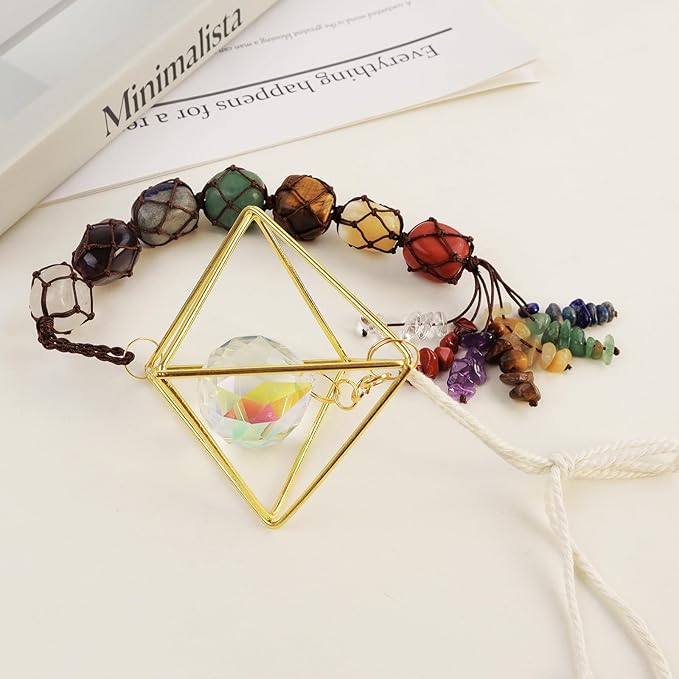 Feng Shui Yoga Ornament Handmade Natural Gemstone Crystal Hanging Ornaments for Home Decoration Window Decor（Style8）