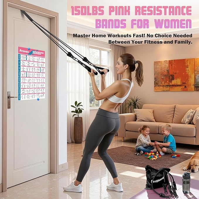 Resistance Bands with Handles for Women, Exercise Bands Set for Physical Therapy Yoga Pilates, 5 Level Workout Bands for Working Out with Door Anchor, Home Gym Fitness Equipment