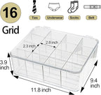 Socks Underwear Drawer Organzier Dividers, 16 Compartment Removable Divided Plastic Storage Bin with Lid, Storage Organizer for Scarves Ties Bras, Clear Dresser Drawer Organizers