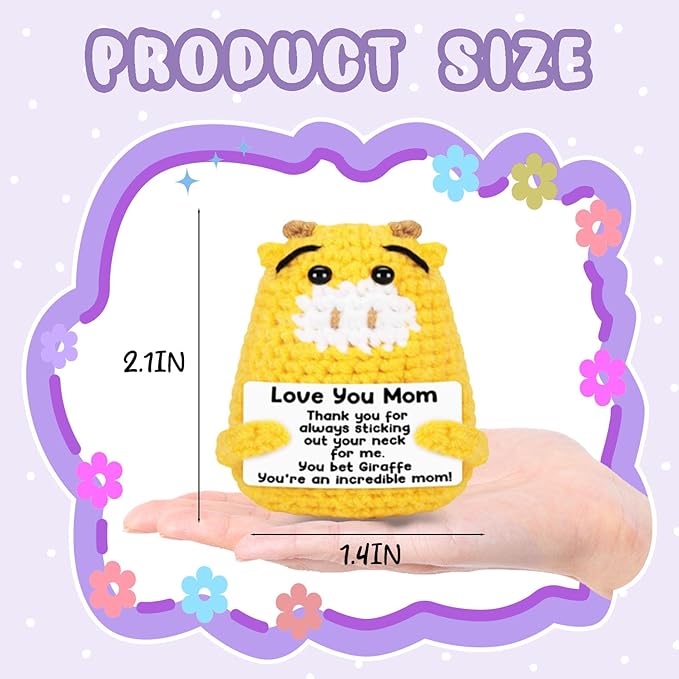 Positive Crochet Animals Giraffe with Positive Card Birthday for Women Her Daughter Friend, Handmade Emotional Support Crochet Giraffe for Thanksgiving Basket Home Decor