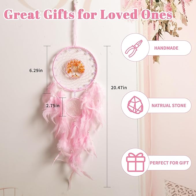 Pink Dream Catchers, Dreamocean Crystal Large Dream Catcher Boho Dreamcatcher Wall Hangings Window Decor Gifts for Adults Boys