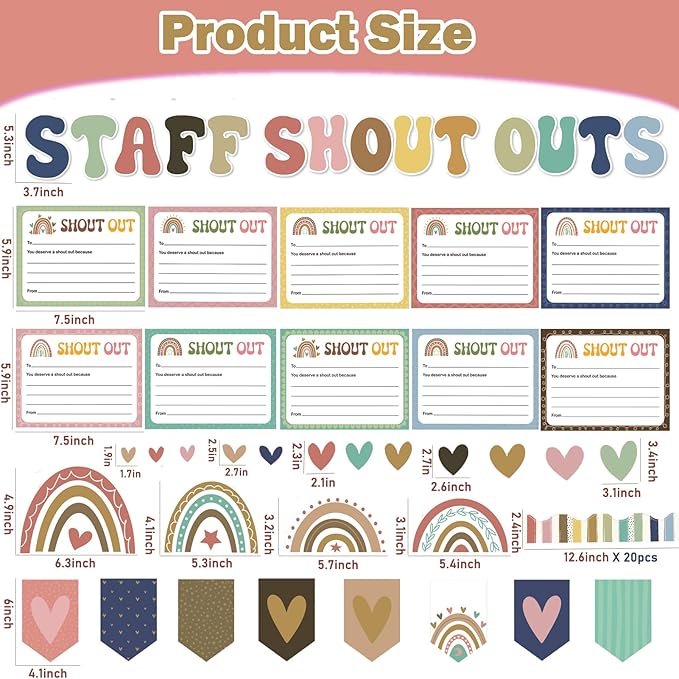 Employee Recognition Bulletin Board Decor - 20 Paper Cutouts Expressing Appreciation and Acknowledgment, Perfect for School, Classroom, and Office Wall Decor (Bohemia)