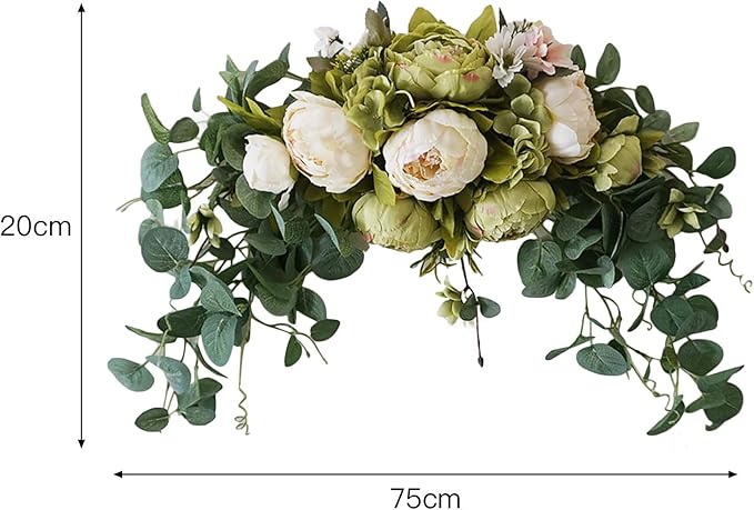 BFYDOAA 30 Inch Wedding Arch Flowers,Decorative Swag Artificial Floral Swag for Lintel, Green Leaves Rose Peony Sunflowers Door Wreath Home Decoration