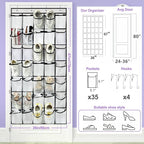homyfort 35 Large Pocket Over the Door Shoe Organizer, Extra Sturdy Oxford Fabric Hanging Shoe Rack for Door Closet, Wall Mesh Shoe Storage Holder for Mens Women Shoes (White)