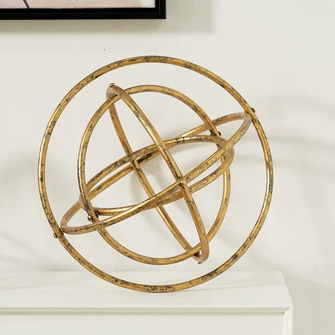 HLQMFHT 8 inches-Golden Iron Sphere,Foldable Geometric Sculpture Decorative Sphere,Tabletop Decorations for Living Room, Study，Bedroom，Modern Home Decor Accents