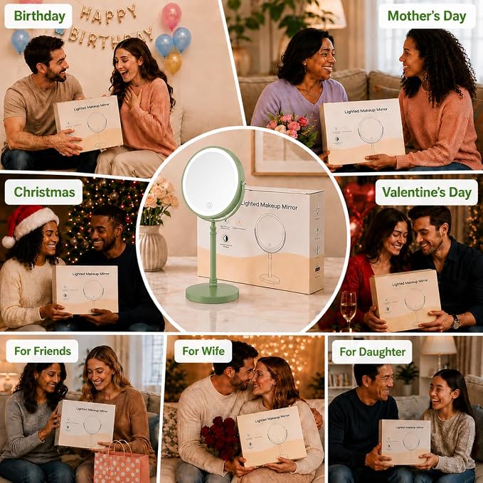 DEIOVWXS Makeup Mirror, 3000mAh Rechargeable Double-Sided Magnifying Vanity Mirror with 3 Colors, 1X/10X, Adjustable Brightness, Gifts for Mom, Mothers Day, Women, Wife, Girls, Dorm Room Essential