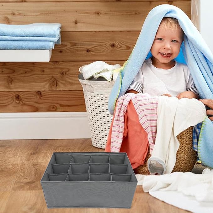 ABOOFAN Closet Organizer Clothes Storage Bin 12-Cell Fabric Storage Box for Socks Underwear Lingerie Ties Foldable Drawer Organizer for Home Closet