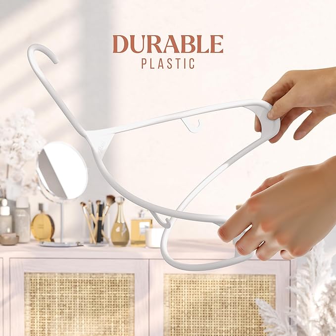 Plastic Hangers 20 Pack White - Clothes Hangers - Makes The Perfect Coat Hanger and General Space Saving Clothes Hangers for Closet - Percheros Ganchos para Colgar Ropa Hangars