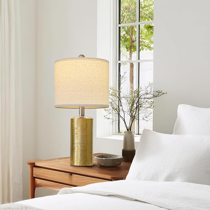 G-SAFAVA 20.5" Small Table Lamps for Living Room Lamp Single Ceramic Lamps for Bedroom Bedside Lamps Modern Boho Lamps for Night Stands Farmhouse Nightstand Lamp Side End Table Lamp, Gold