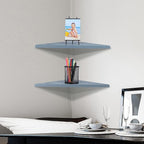 evron Corner Mounting Shelf Set of 2 – Easy to Install Floating Wall Shelves with Wood Grain Finish, Durable and Waterproof ABS Plastic for Kitchen, Bathroom, Living Room Home Décor (Grey)