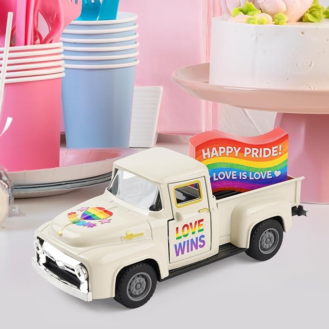 Pride Rainbow Truck Decor, LGBTQ Pride Month Decorations, Tiered Tray Decor, Love is Love Tabletop Centerpiece, Rustic Farmhouse Rainbow Home Kitchen Party Decor