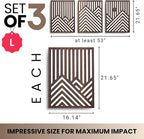 qmmp Modern Wooden Wall Sculptures - Set of 3 - Home Decor Accent - Large Wall Art for Living Room, Bedroom, Office - Easy Installation (Walnut, Large - Mountain and Sun, Unframed)