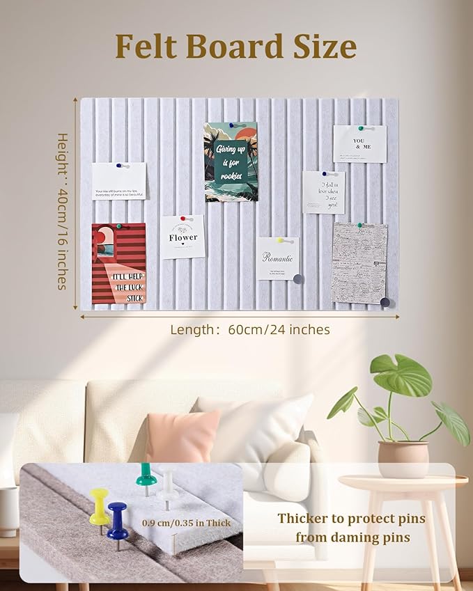24 * 16 inches Large Bulletin Board, Decorative Felt Pin Board, 0.35“ Thick Foldable Photo Display Board with Self-Adhesive Tape, Vision Board for School Home Kitchen Office Walls - Christmas red