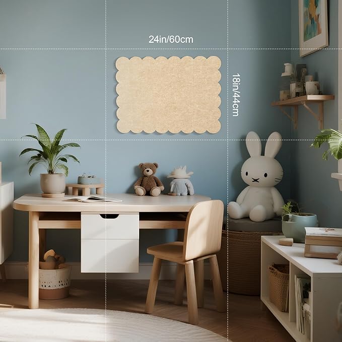 Lightomorrow Scalloped Bulletin Board, 24 x 18 Inches Felt Pin Board - Decorative Cork Alternative for Wall, Foldable Picture Self-Adhesive Vision Prayer Board with 20 Pushpins - Beige Brown