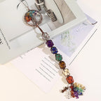 Handmade Crystal Window Car Hanging Ornaments 7 Chakra Home Decoration Feng Shui Ornament Yoga Meditation Car Decoration Tumbled Palm Stones (Style12)