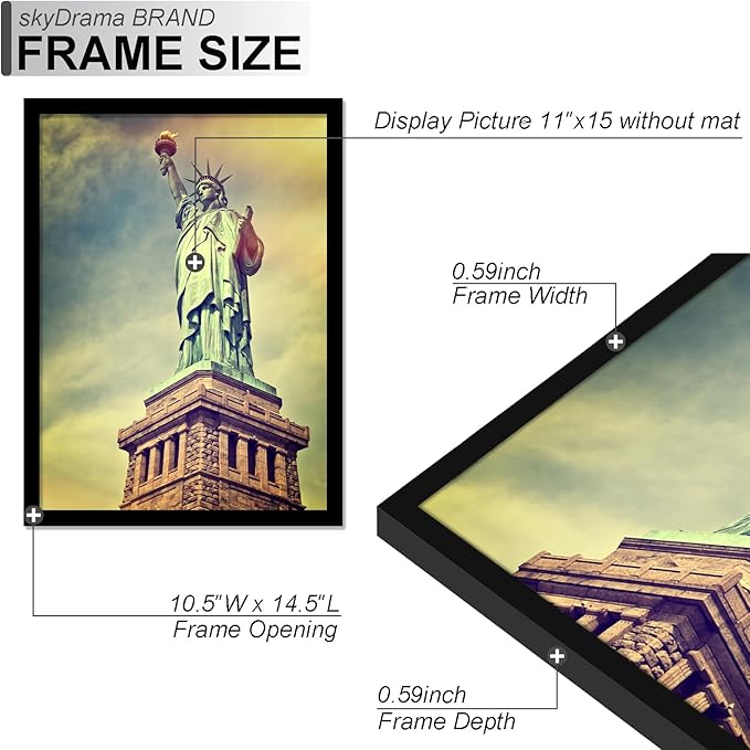 100% Solid Wood 11x15 Picture Frame Set of 2, Black Frame for 11 x 15 Inch Picture Poster Photo, Light Weight 11 by 15 HQ Matte Black Frame for Wall - 2 Pack/Black/11 x15