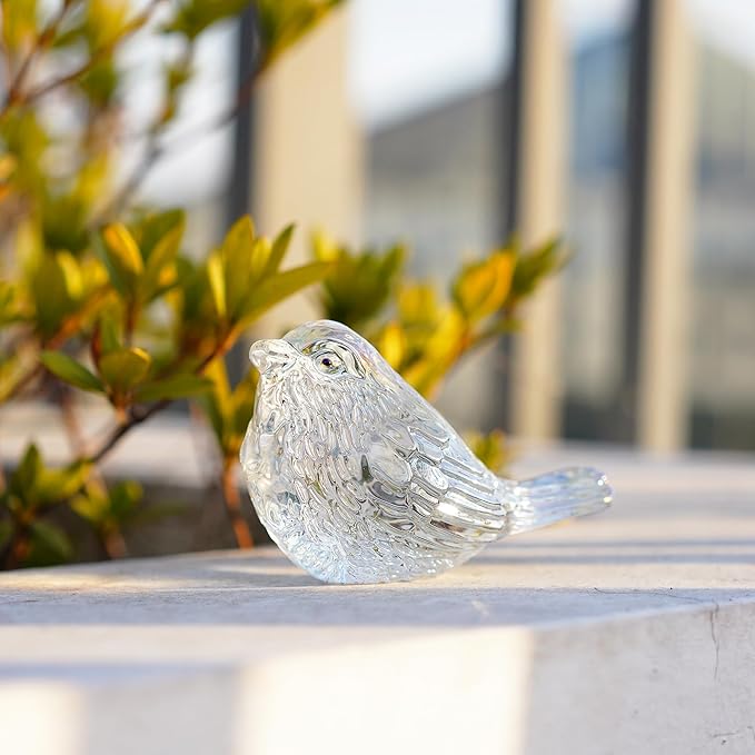 H&D HYALINE & DORA Glass Birds Figurines Handmade Blown Bird Figurine Crystal Glass Animal Collectible Figurine Gifts for Birds Lover (AB Coating)