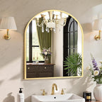 Sweetcrispy 31"x32" Arched Gold Bathroom Mirrors for Wall, Bathroom Mirrors for Over Sink, Metal Framed with HD Shatter-Proof Glass for Entryway, Living Room, Bedroom