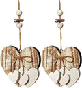 Sun&Beam Heart-Shaped Wooden Decorative 2Pcs Hanging Handmade Hearts Ornaments for Wedding Party Valentine Christmas Home Decoration Car Décor (D-#1, 2Pcs)
