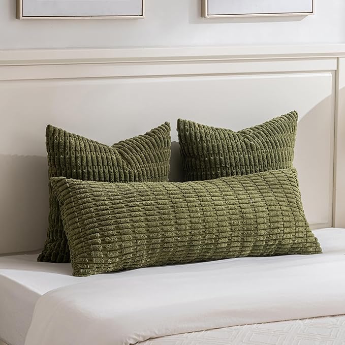 Fancy Homi 4 Packs Decorative Throw Pillow Covers for Living Room Couch Bed, Modern Farmhouse Boho Home Décor Accent Cushion Case, 24" x 24", Moss Green