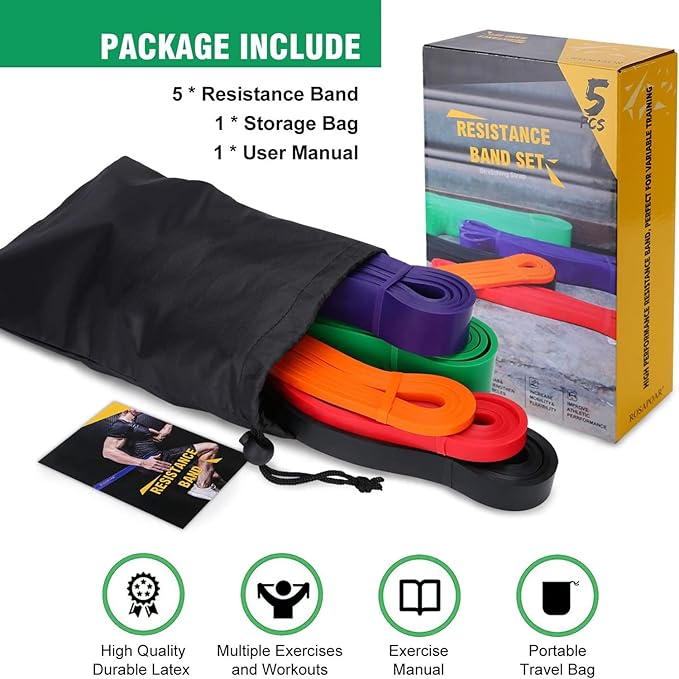 Resistance Bands, Pull Up Assist Bands - Workout Bands, Eexercise Bands, Long Resistance Bands Set for Working Out, Fitness, Training, Physical Therapy for Men Women