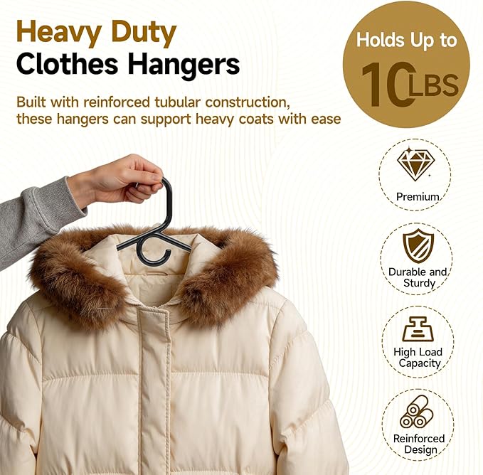 Black Plastic Hangers 36 Pack, Heavy Duty Clothes Hangers for Standard Size Hangers with Center Hook & Non-Slip Pants Bar for Shirts, Pants, Coat, Dresses, Jackets, Scarves and Belts