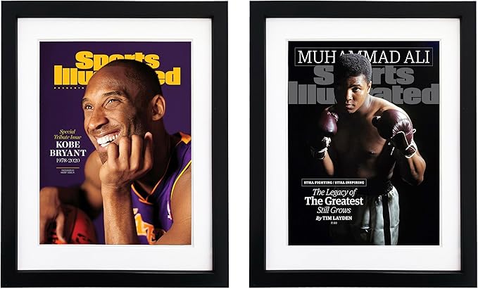 Goldfinch 2 Packs Sports Magazine Frames Displays Magazines Measuring 8.5 x 11.25 or 8.25 x 11 inches with Double White Core Matting, Deep Frame Moulding, with Installed Hanger