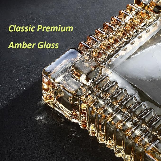 Handmade Glass Ashtray, Ashtray Ash Holder for Indoor or Outdoor Patio Desktop Office Smokers, Ash Tray for Tabletop Home Office Decor (Amber, XL)