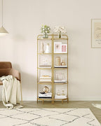 Hzuaneri Corner Shelf Stand, 5-Tier Glass Bookshelf Bookcase, Bathroom Organizer, Plant Stand, Steel Frame, Tempered Glass, Modern Style for Living Room, Bathroom, Kitchen, Golden CS90200G