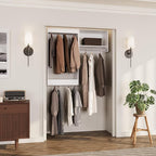 ROOMTEC Modular Closet System, 64" Wall-Mounted Closet Organizer with Hanging Rods, Wooden Tower for Walk-In Closets, Wardrobe Storage Kit, White