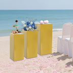 3 PCS Display Pedestal Stand, Metal Display Pedestal Stands Decoration Cube Sculpture Displays Column Square Displays Stands Pillars for Wedding Party Baby Shower Birthday (Gold, 3PCS)