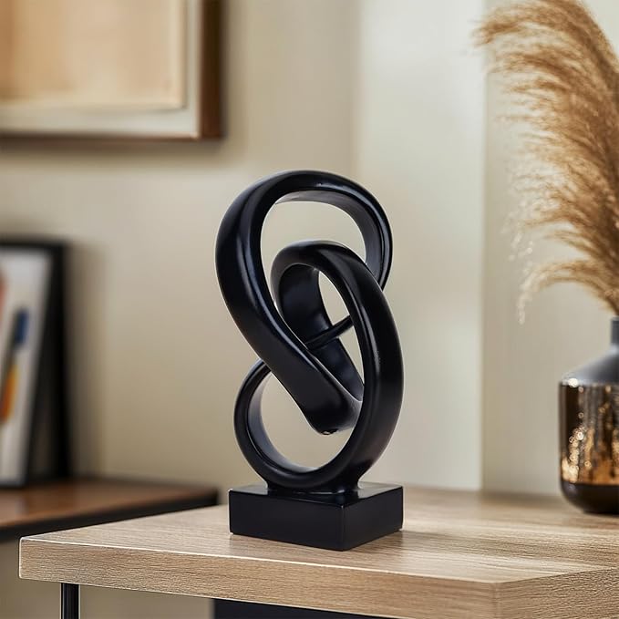 DOVDOV Abstract Black Knot Sculpture, Geometric Decor, Black Decorative Piece for Living Room Coffee Table or Bookshelf Top, Office Coffee Table or Entryway Console Decor.
